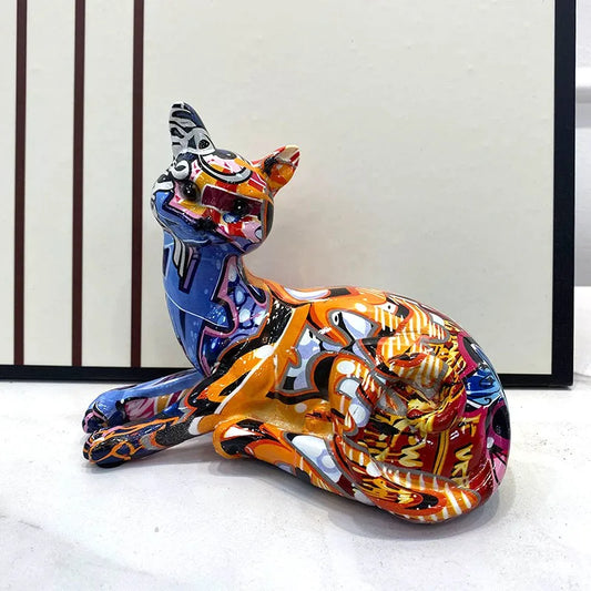 Abstract Graffiti Cat Figurine Sculpture Decoration