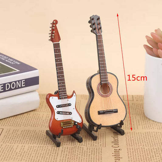 Electric Guitar Music Miniature Wooden Kid Toys Figurine Sculpture Tabletop Decoration