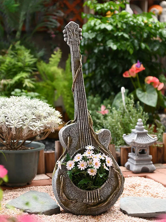 Vintage Outdoor Guitar Flowerpot Plant Pot