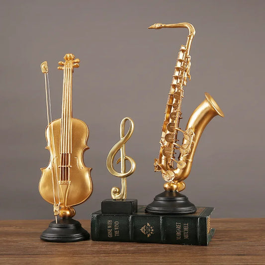 Violin Saxophone Figurines Music Instrument Tabletop Decoration