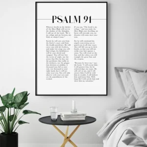 Psalm 91 Wall Art Print – Minimalist Bible Verse Poster for Christian Home, Prayer Room & Modern Faith Decor