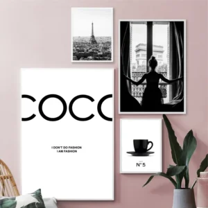 Elegant Parisian Fashion Wall Art Prints – Black and White Feminine Decor for Bedroom, Closet & Living Room