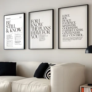Modern Christian Wall Art Set – Minimalist Scripture Prints with Elegant Typography for Home Decor