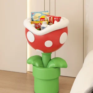 Cartoon Flower Storage Basket – Creative Resin Floor Organizer, Cute Plant-Shaped Snack Holder for Living Room & Bedroom Decor