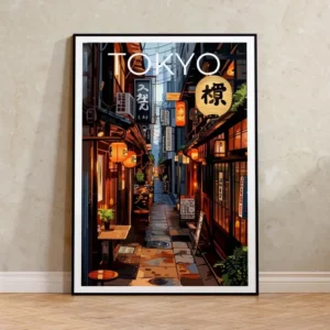 Tokyo Alley Wall Art Print – Japanese Cityscape Poster with Anime-Inspired Night Street Aesthetic for Modern Home Decor