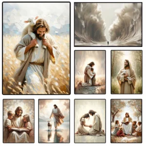 Jesus Wall Art Set – The Good Shepherd, Jesus with Children & Faith-Inspired Christian Prints for Peaceful Home Decor