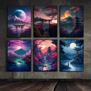 Japanese Moon Serenity Fuji Mountain Poster Wall Decor