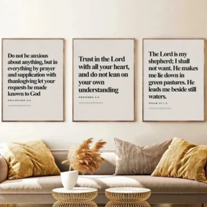 Modern Bible Verse Wall Art Prints – Minimalist Christian Scripture Posters for Living Room, Bedroom & Prayer Room Decor