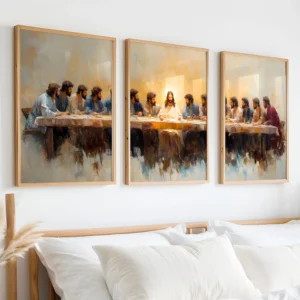 The Last Supper Wall Art Set of 3 – Modern Jesus Canvas Prints for Christian Bedroom & Living Room Decor