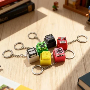 Pixel Block Clicker Keychain – 3D Printed Stress Relief Fidget Toy with Mechanical Keyboard Tactile Feedback