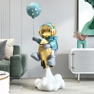 Large Astronaut Statue with Luminous Balloon – 130cm Resin Floor Sculpture for Living Room, Bedroom & Modern Home Decor